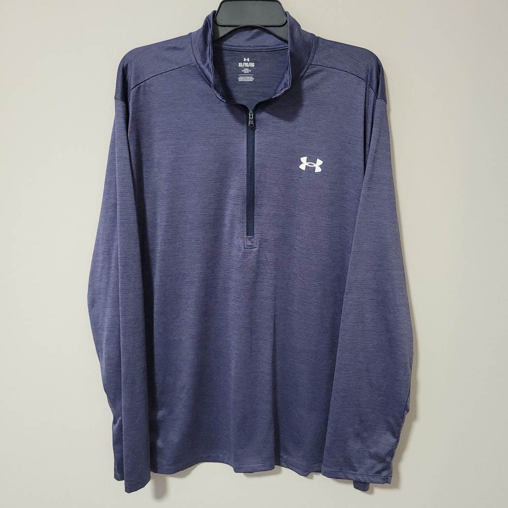 Under Armour Quarter Zip Pullover Mens XL Blue Heathered Loose Fit Long Sleeve